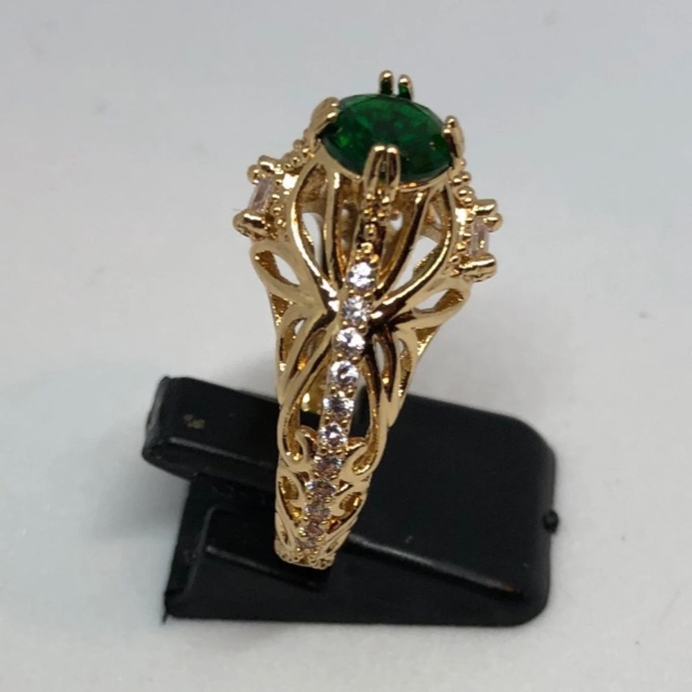 Emerald & Gold Overlay 925 Sterling Silver Ring - Picture 3 of 7